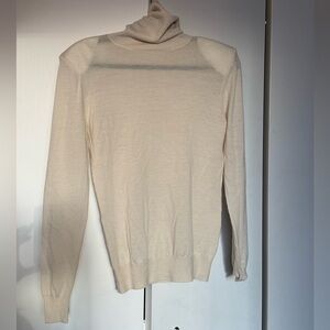 Loulou Studio Cream Turtleneck Sweater w/ Shoulder Pads